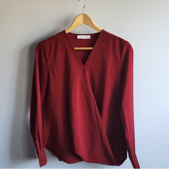Chloe Silk Deep Red V-Neck Blouse